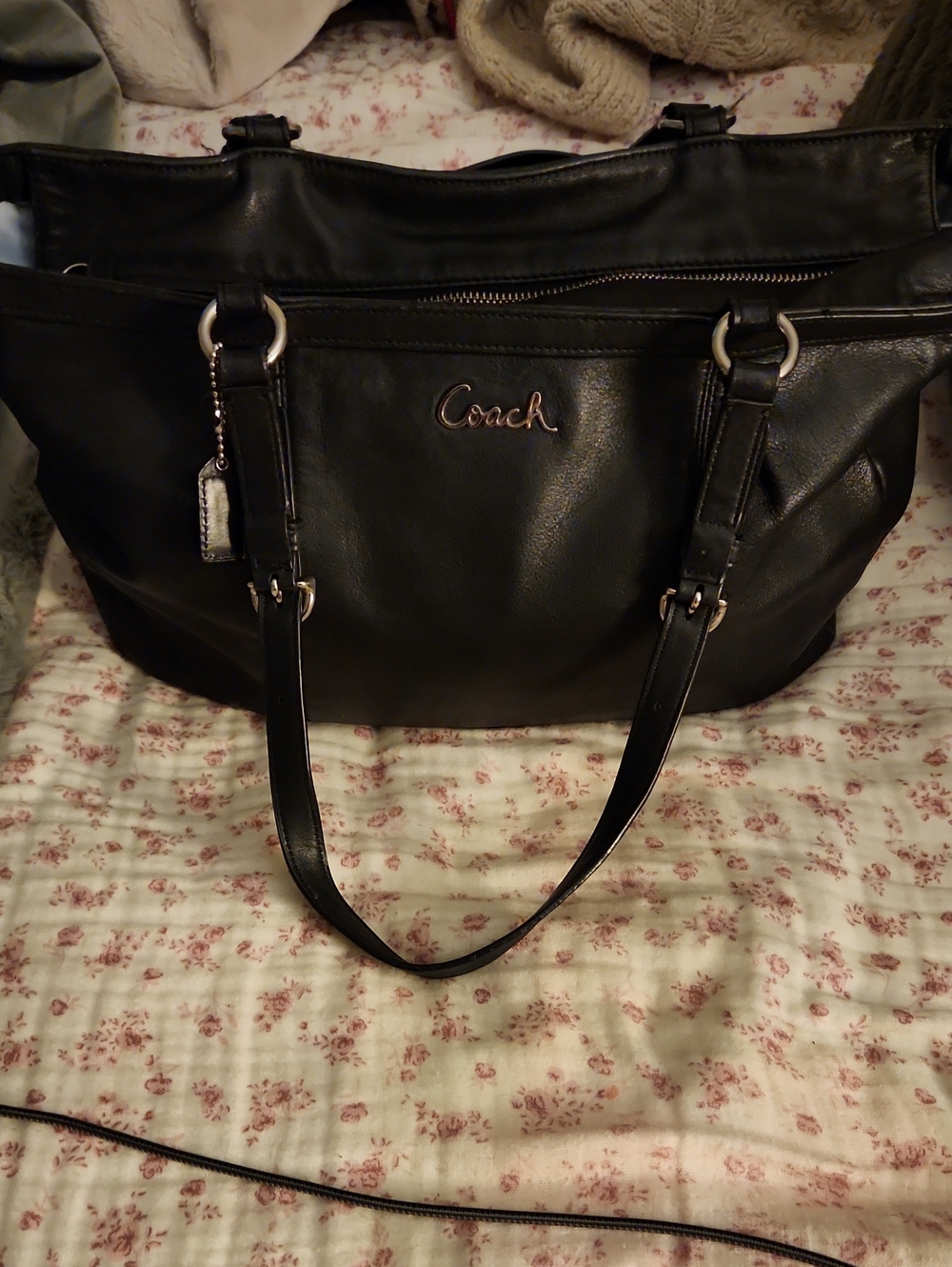 Vintage Coach! Black Leather Shoulder Tote with Silver Hardware